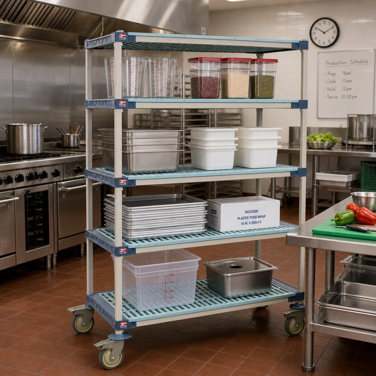 Product image #2 for MetroMax 4 Four-Tier Mobile Open Grid Polymer Shelving Unit, 48 x 24 x 68 Inches