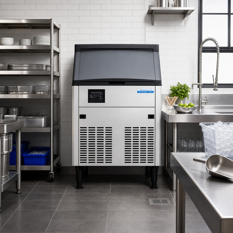 Product image #2 for Resolute Ice Systems Full-Size Dice Cube Ice Machine with Integrated 80 lb Bin, Air-Cooled, 280 lb/Day