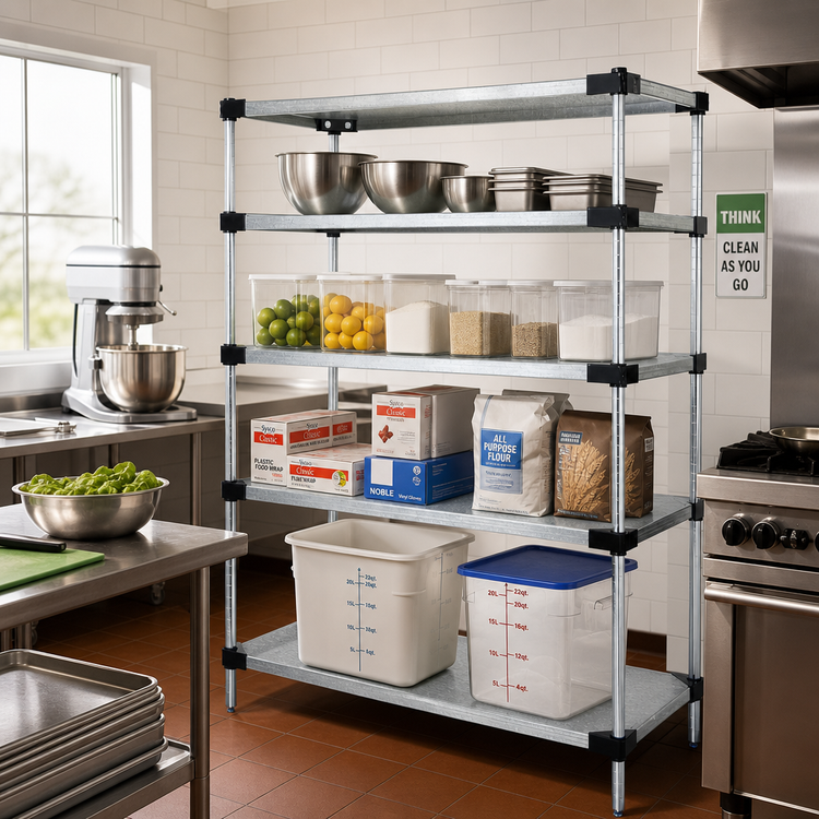 Product image #2 for Quantum Stationary Solid Shelving Starter Kit, 72"W x 14"D x 63"H, 4 Shelves
