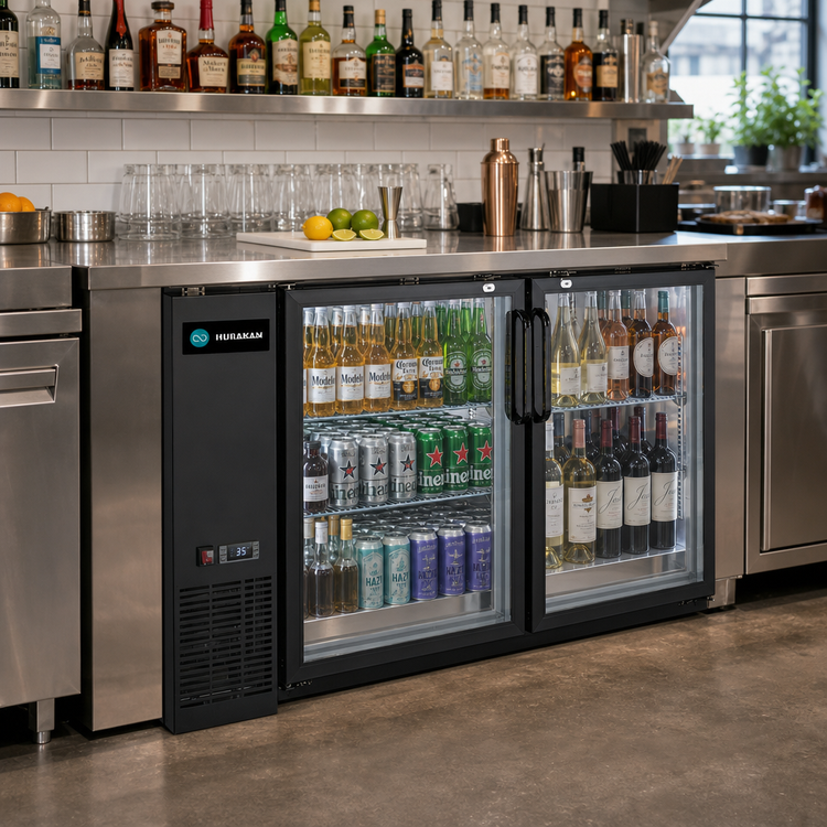 Product image #2 for Hurakan 60-Inch Counter Height Narrow 2-Section Back Bar Refrigerator with Glass Doors, 14.8 Cu. Ft.