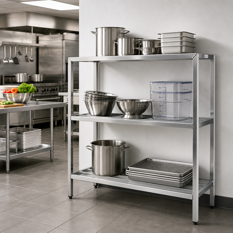 Product image #2 for New Age H.D. Series Heavy-Duty 3-Tier Aluminum Shelving Unit, 42 Inch W x 20 Inch D x 60 Inch H