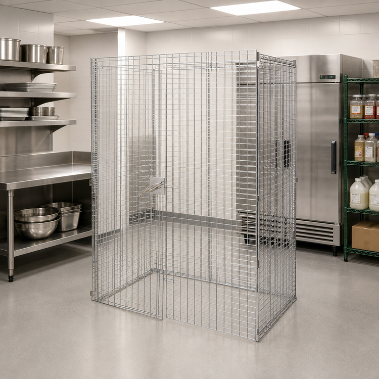 Product image #3 for Mobile Security Cage Panels Only with 2 Swing Doors, Chrome-Plated Carbon Steel
