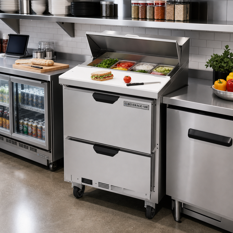 Product image #3 for Beverage-Air SPED27HC 27-Inch One-Section Sandwich Top Refrigerated Prep Table with 2 Drawers