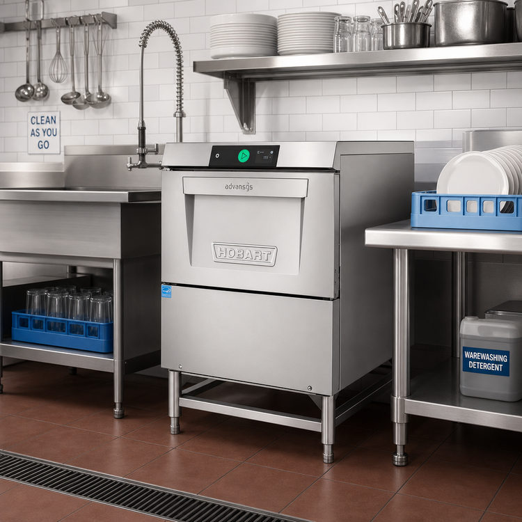 Product image #2 for Hobart LXGNR-1 Advansys Energy Recovery High-Temp Undercounter Glasswasher/Dishwasher with 14-Inch Leg Stand
