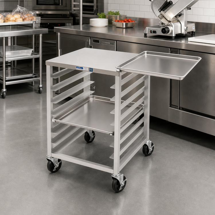 Product image #2 for Mobile Under-Counter Outrigger Slicer Stand Bun Pan Rack with Stainless Steel Top