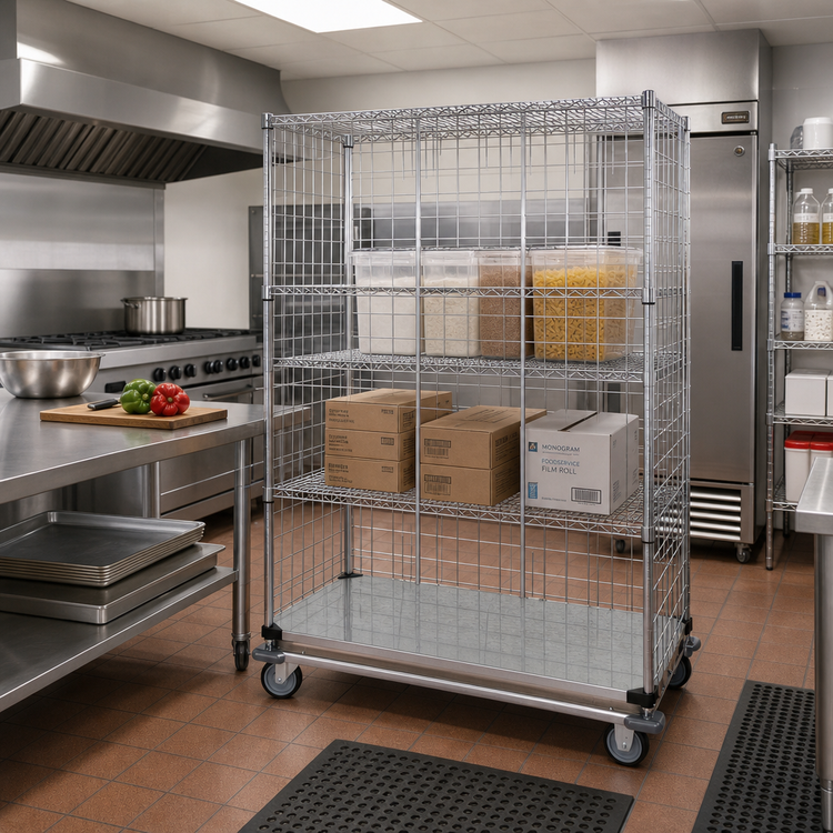 Product image #2 for Quantum Wire Enclosed Mobile Dolly Truck, 48 x 24 x 69 Inches, 1200 lb. Capacity, Chrome-Plated Finish