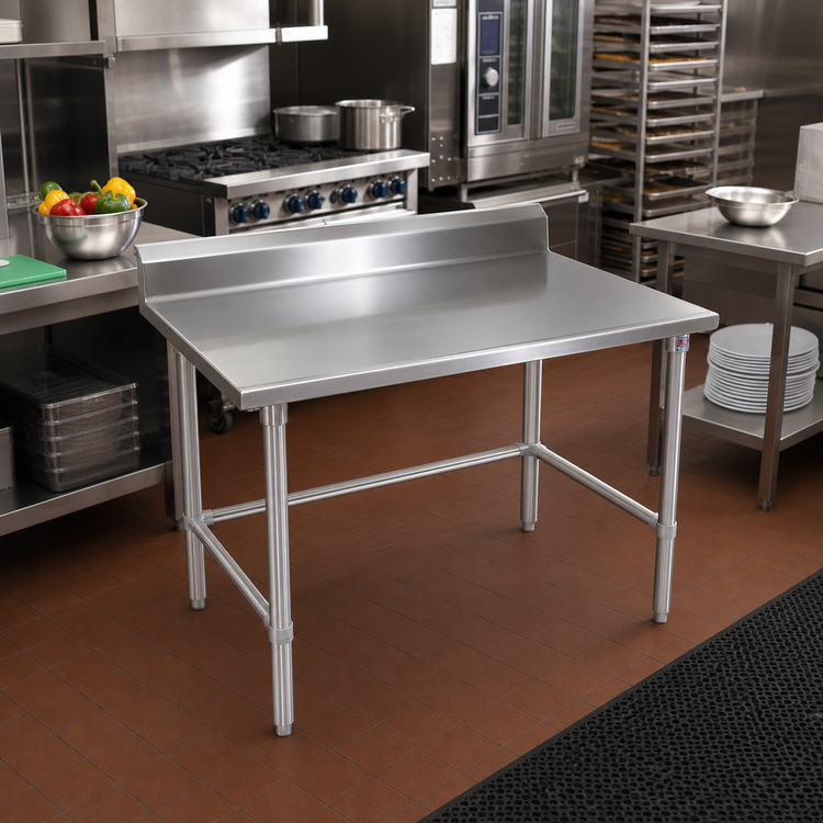 Product image #2 for John Boos Stallion 30" x 24" Stainless Steel Work Table with 5" Backsplash and Galvanized Base