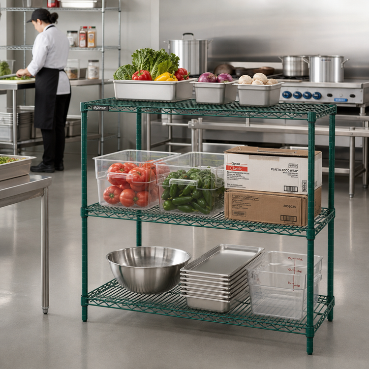 Product image #2 for Quantum 60-Inch W x 30-Inch D Green Epoxy Antimicrobial Wire Shelf, 600-800 lb Capacity
