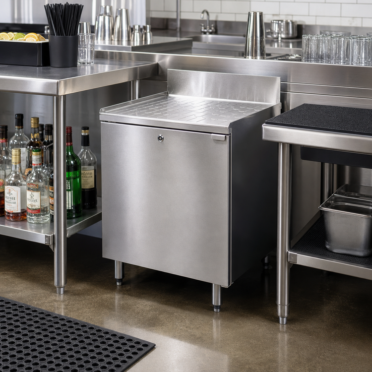 Product image #2 for CHOICE Stainless Steel Underbar Drainboard Cabinet with Hinged Door, 18-Inch W x 24-Inch D