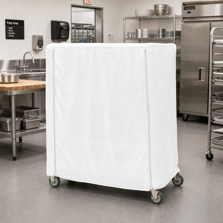 Product image #2 for Metro White Uncoated Knitted Polyester Banquet Cart Cover, 72" x 24" x 54", Velcro Fastener
