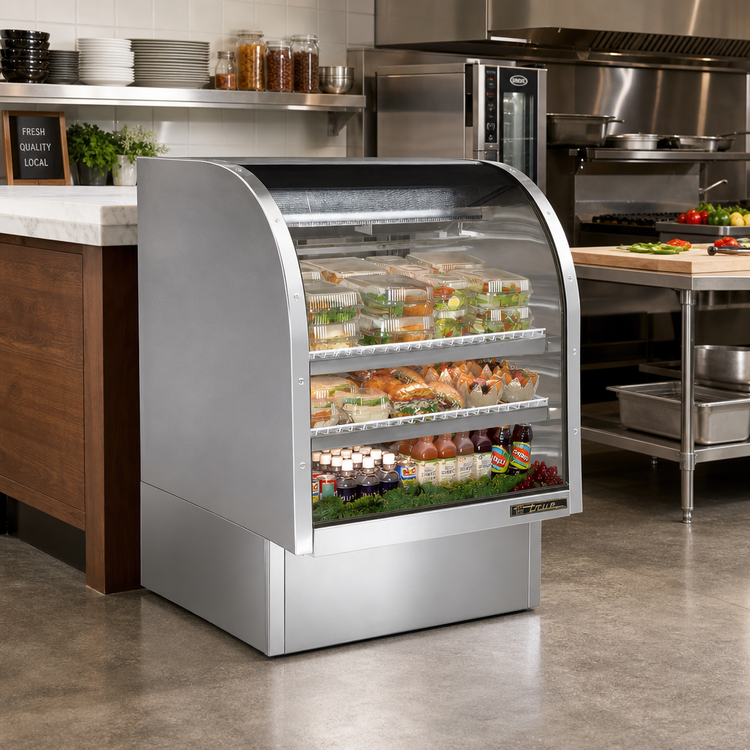 Product image #2 for True 36-1/4 Inch Curved Glass Self-Contained Full-Service Refrigerated Deli Display Case with Sliding Low-E Rear Doors