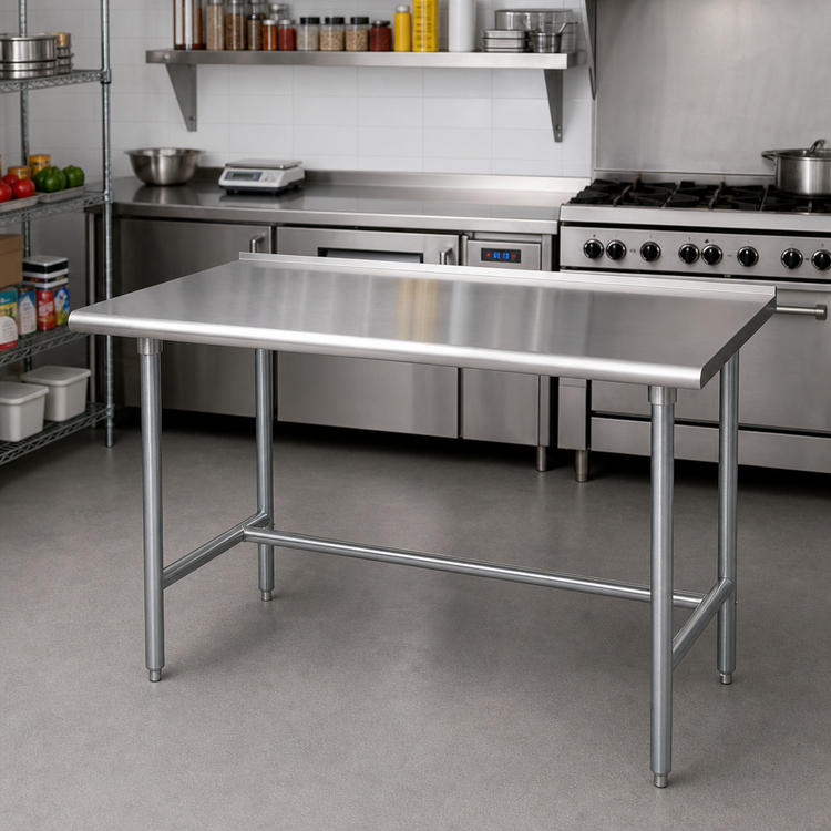Product image #2 for Advance Tabco 48 Inch x 36 Inch 16 Gauge 304 Stainless Steel Top Open Base Work Table with 1-1/2 Inch Rear Up-Turn and Galvanized Legs