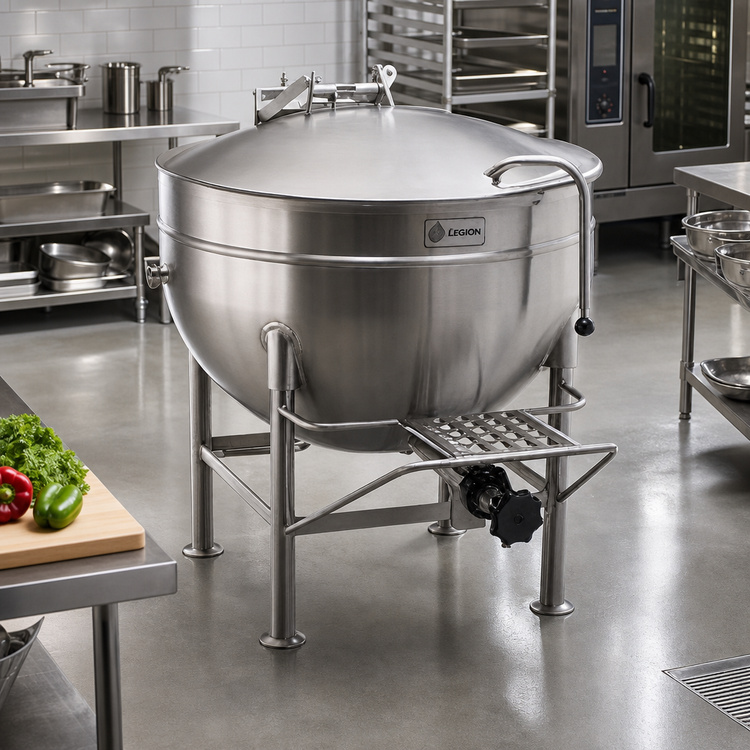 Product image #2 for Legion LS-125 125-Gallon Stationary Direct Steam Kettle with Full Jacket and 304 Stainless Steel Liner