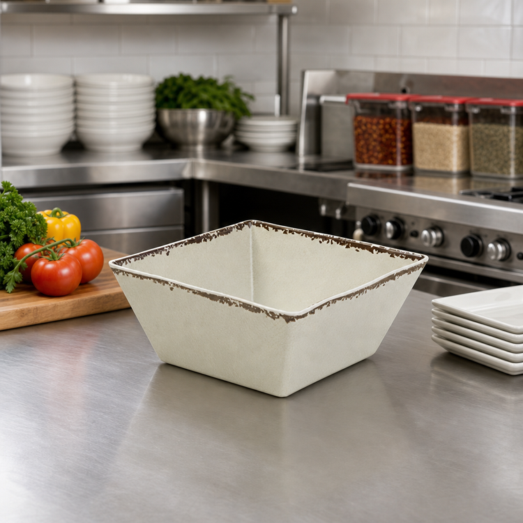 Product image #2 for American Metalcraft Antique White Square Melamine Serving Bowl, 125 oz., 9-1/2 Inch x 4 Inch
