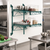 Thumbnail image #2 for Quantum Wall-Mount Cantilever Double Shelf Wire Shelving Unit, 72 x 14 Inches, Green Epoxy Antimicrobial Finish