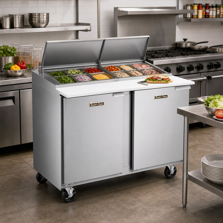 Product image #2 for Dealer's Choice UST4818-LR 48-Inch Two-Section Mega Top Prep Table Refrigerator with (18) 1/6 Pan Capacity