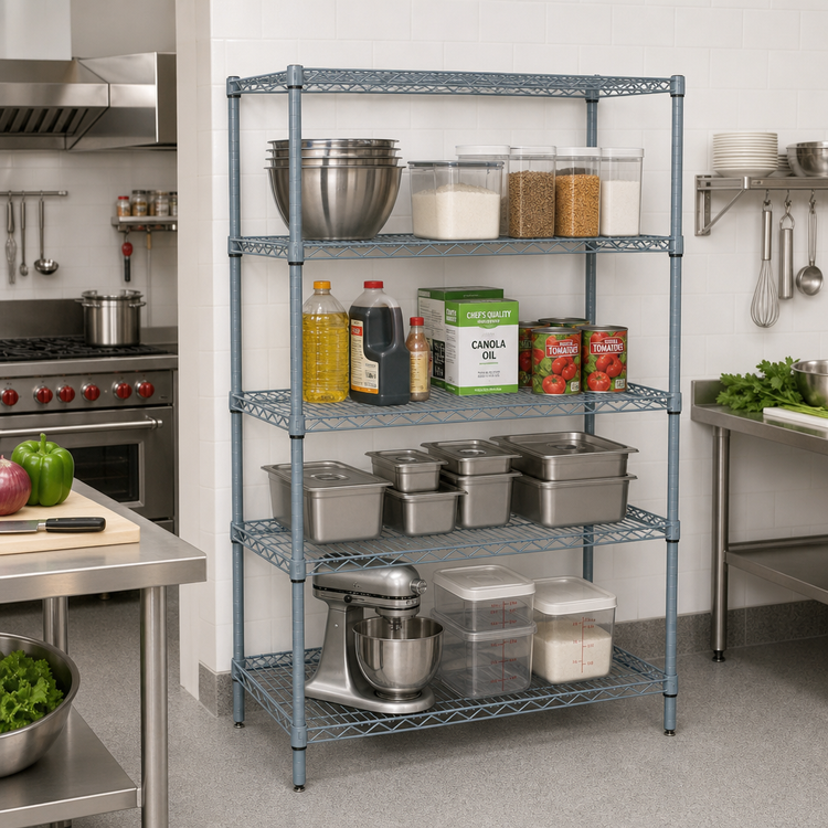 Product image #2 for Quantum Stationary Wire Shelving Starter Kit, 36"W x 30"D x 86"H, 5 Shelves, Gray Epoxy Finish
