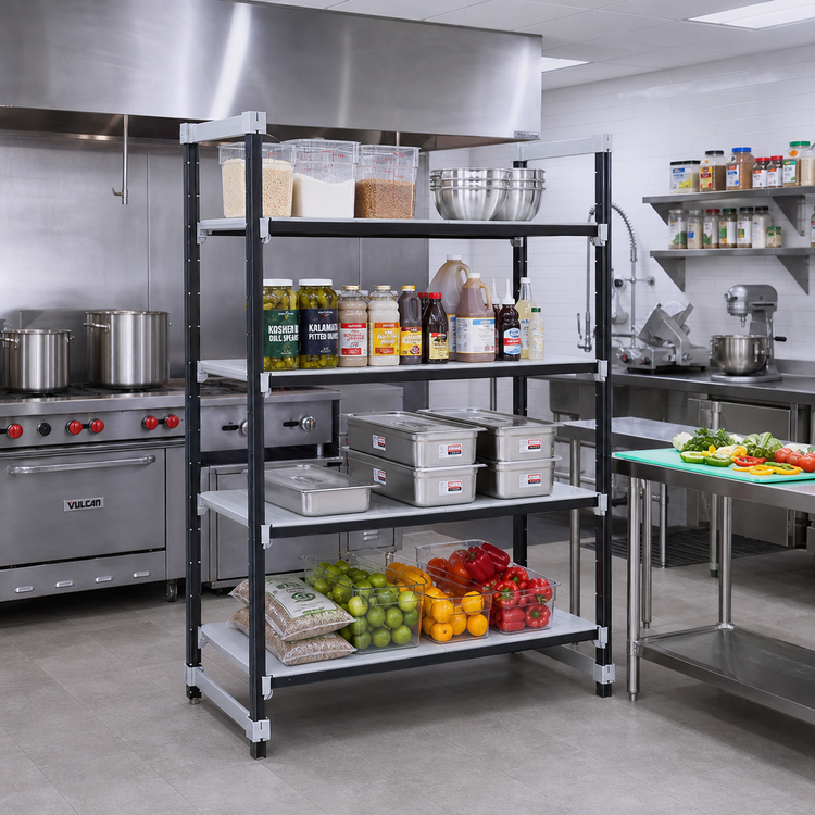 Product image #2 for Cambro Camshelving Elements XTRA 4-Tier Stationary Solid Polymer Shelving Unit, 24-Inch Deep x 54-Inch Wide x 84-Inch High