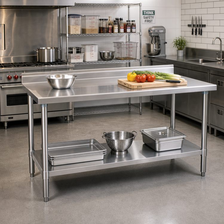 Product image #2 for Eagle Deluxe Series Stainless Steel Work Table with 4-1/2 Inch Backsplash and Undershelf, 72 x 30 Inches