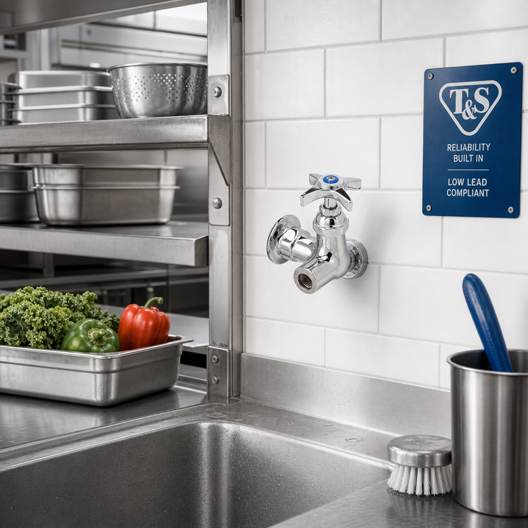Product image #2 for T&S Brass Wall-Mounted Single-Temperature Pantry Faucet with 4-Arm Handle, Low Lead