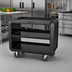 Thumbnail image #3 for Cambro Service Cart PRO Large Open-Side 3-Shelf Bus Cart, Black, 4 Swivel Casters with Brake