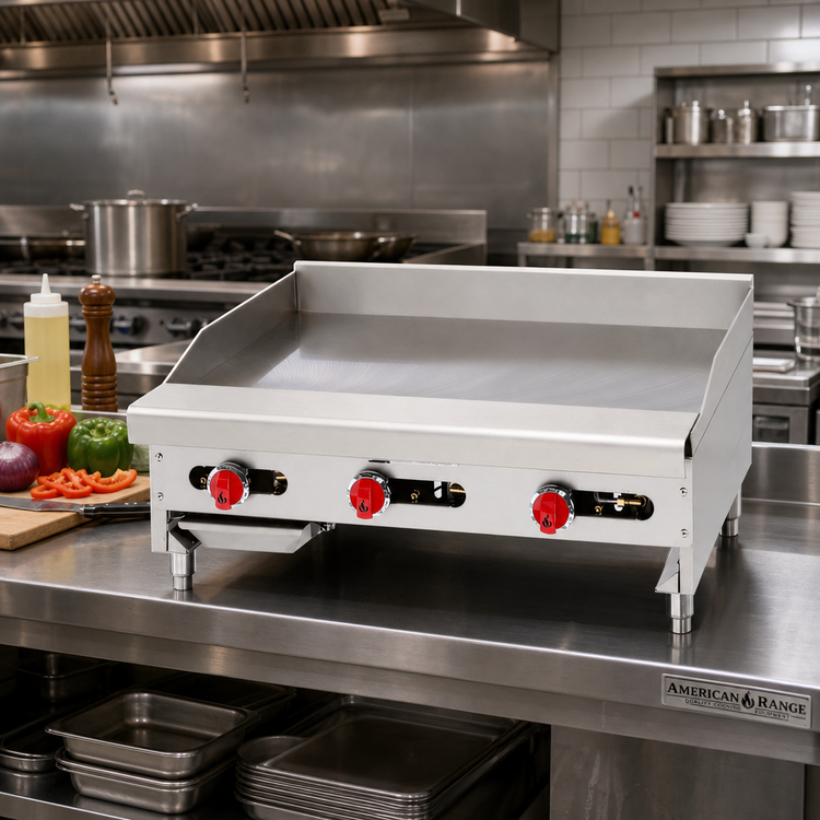 Product image #2 for American Range ARTG-24-24 24-Inch Countertop Thermostatic Gas Griddle with Smooth Polished Steel Plate
