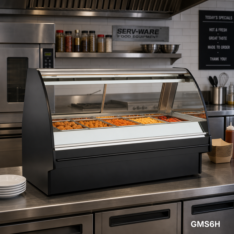 Product image #2 for Fusion® 75-3/8-Inch Heated Curved-Glass Full-Service Countertop Food Display Case