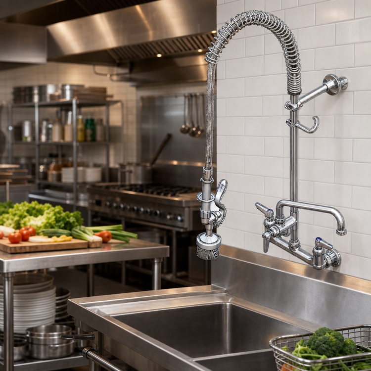 Product image #2 for T&S Brass EasyInstall 8-Inch Wall Mount Pre-Rinse Unit with Add-On Faucet and 16-Inch Swing Nozzle
