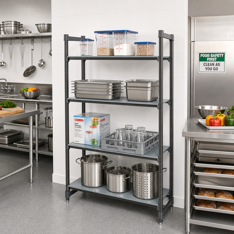 Product image #2 for Cambro Camshelving Basics Plus 4-Tier Stationary Solid Shelving Starter Unit, 24"W x 42"L x 72"H, Brushed Graphite