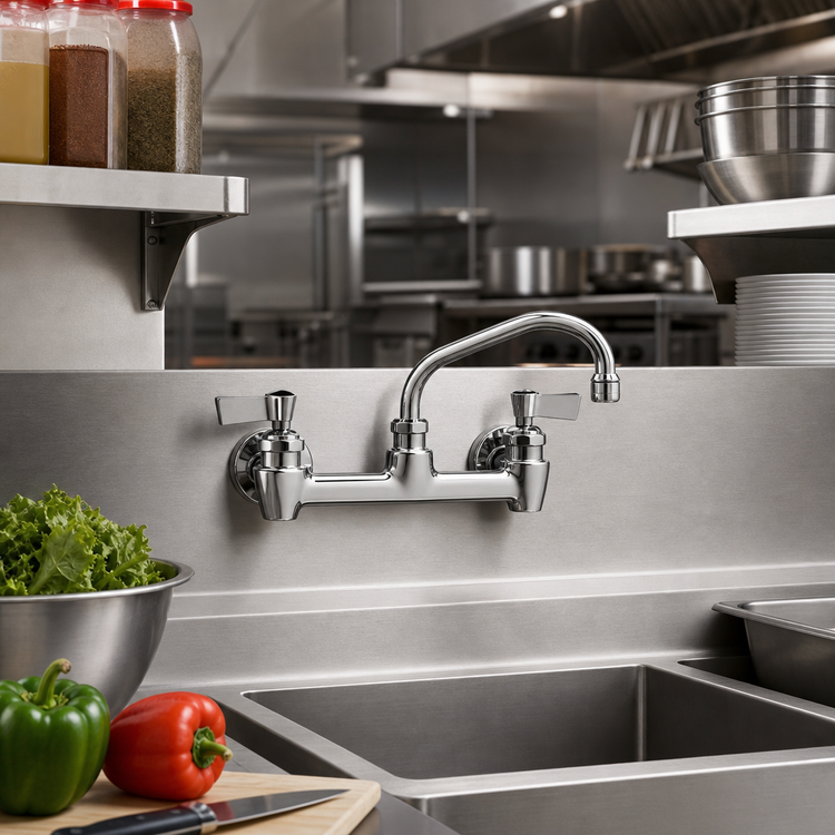 Product image #2 for Fisher Wall-Mount Brass Faucet with 6-Inch Swing Spout and 8-Inch Adjustable Centers
