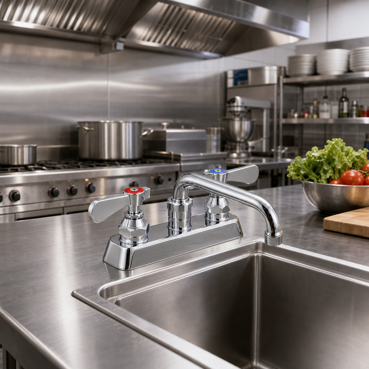 Product image #2 for OptiFlow Heavy Duty Solid Body Deck-Mount Manual Faucet with 8-Inch Swing Spout