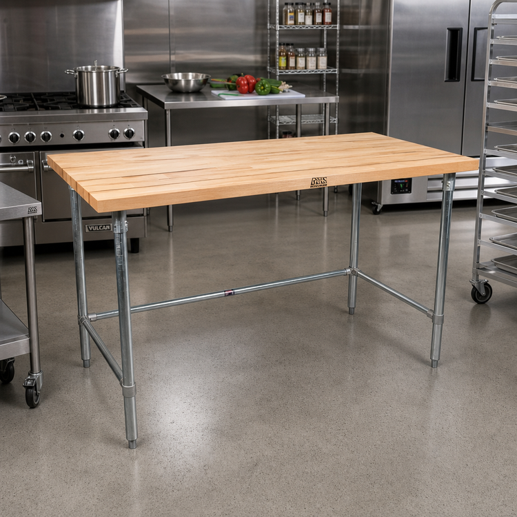 Product image #2 for BK Resources 60 x 36 Inch Hard Maple Top Work Table with Stainless Steel Open Base