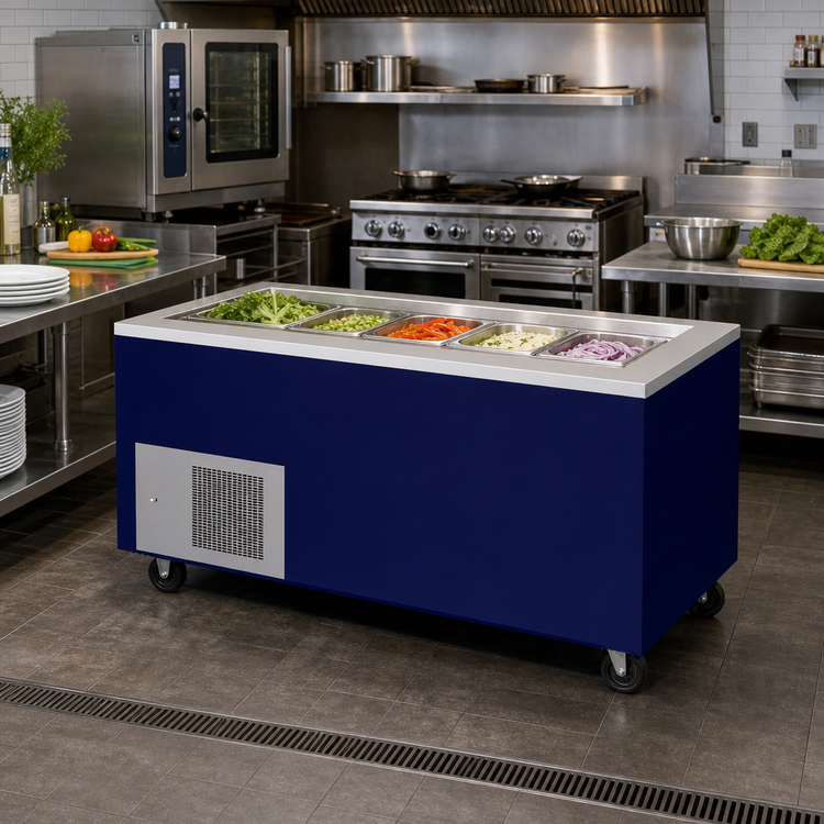 Product image #2 for 72-Inch Mobile Refrigerated Cold Food Table with Stainless Steel Top, 5-Pan Capacity