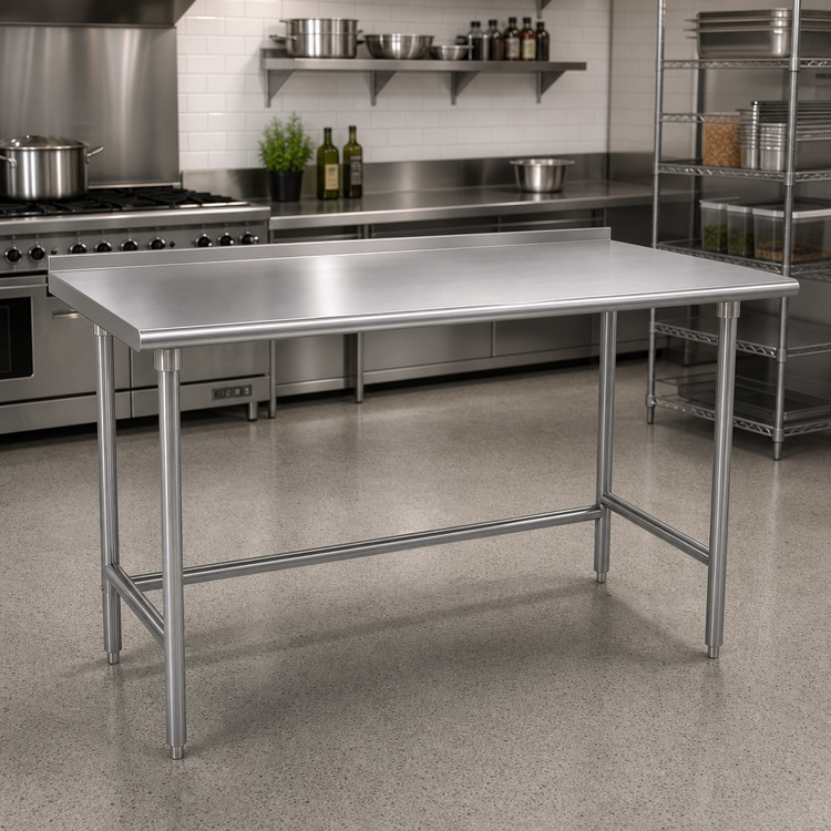 Product image #2 for Advance Tabco 72-Inch x 30-Inch 16-Gauge 304 Stainless Steel Work Table with 1-1/2-Inch Rear Up-Turn and Galvanized Open Base