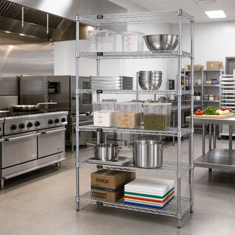 Product image #2 for Quantum 36" x 36" x 74" Chrome Plated Wire Shelving Starter Kit with 5 Shelves