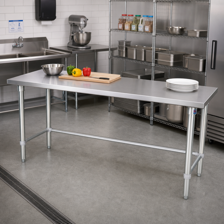 Product image #2 for John Boos Stallion 108-Inch x 24-Inch 14-Gauge Stainless Steel Flat Top Work Table with Galvanized Legs