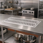 Thumbnail image #2 for John Boos UBDP-1836 Drop-In Stainless Steel Drip Pan with Removable Perforated Insert, 1/4 MPT Drain, 36 x 18 Inches