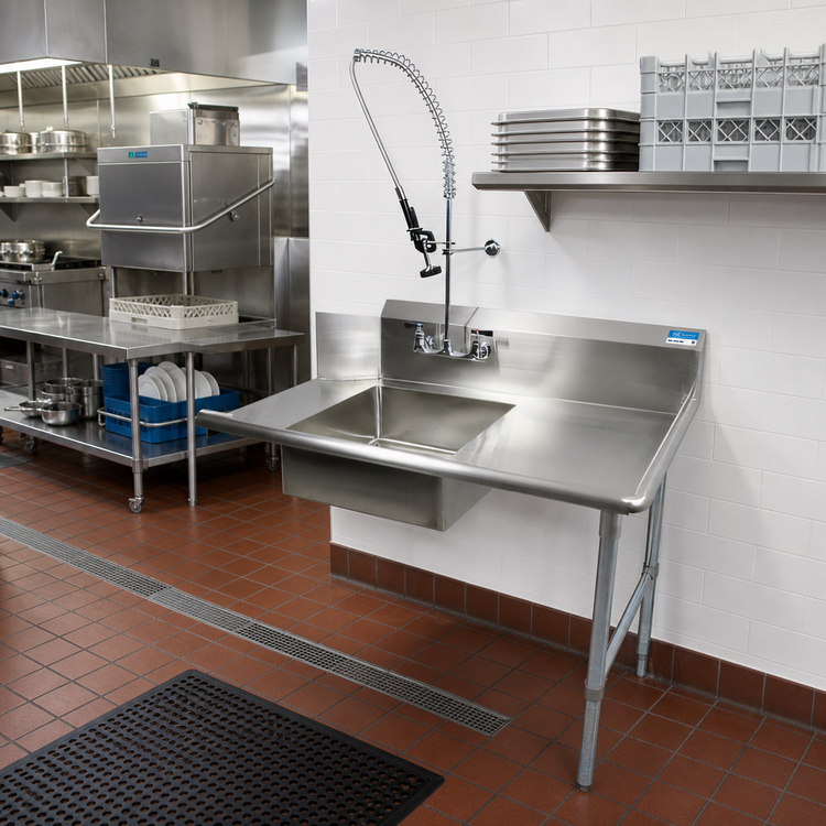 Product image #2 for BK Resources 36-Inch Straight Soiled Dish Table with Pre-Rinse Sink and Faucet, Right-to-Left, Stainless Steel Legs