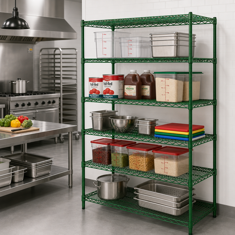 Product image #2 for Heavy Duty 5-Tier Stationary Green Epoxy Wire Shelving Unit, 48 x 24 x 84 Inches