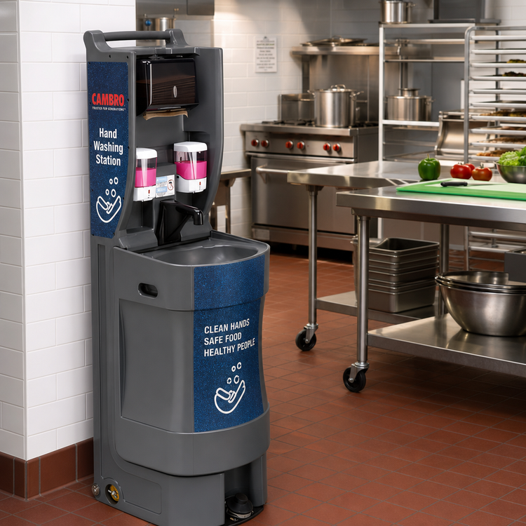 Product image #2 for Cambro Mobile Hand Wash Station with Graphics Wrap, 18-Gallon Single Basin, Manual Foot Pump