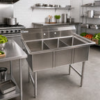 Thumbnail image #2 for Klinger's Trading ECS3SM 41-Inch Three-Compartment Stainless Steel Sink, 18 Gauge, Without Drainboards
