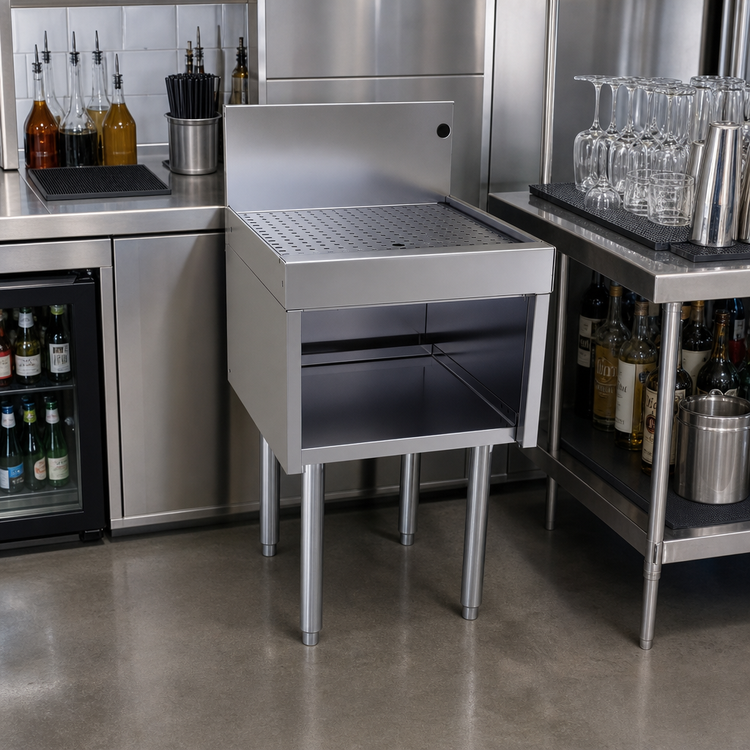 Product image #2 for Glastender Underbar Stainless Steel Drainboard Half Cabinet, Open Front, 18-Inch W x 19-Inch D, No Door