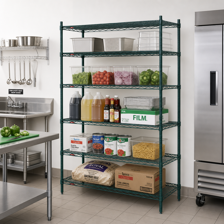 Product image #3 for Metro Super Erecta Stationary Starter Wire Shelving Unit, 30"W x 21"D x 74"H, 5 Shelves, Green Epoxy-Coated