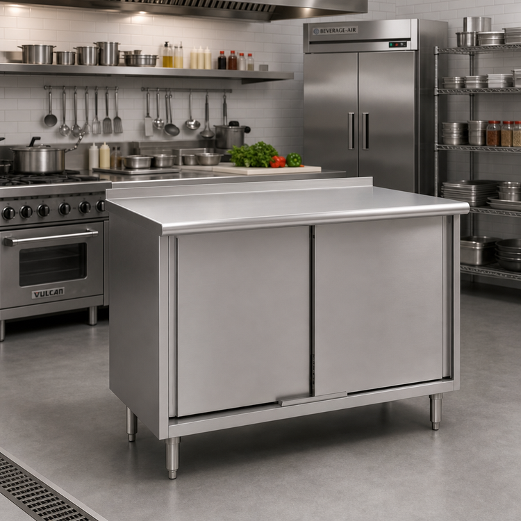 Product image #2 for Eagle Spec-Master 84" x 24" Stainless Steel Cabinet Base Work Table with Sliding Doors