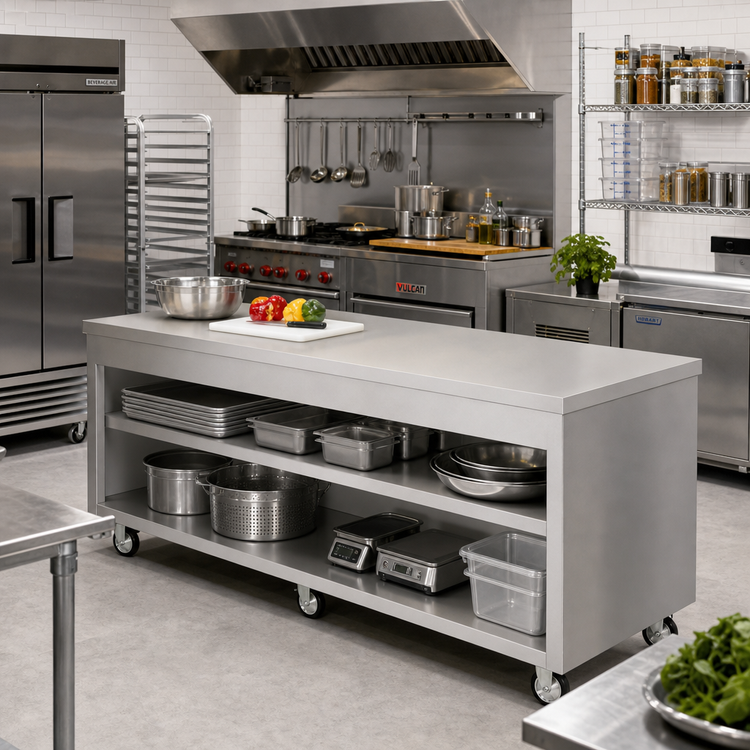 Product image #2 for Thurmaduke TST-88SS 88" Mobile Solid Top Stainless Steel Utility Counter