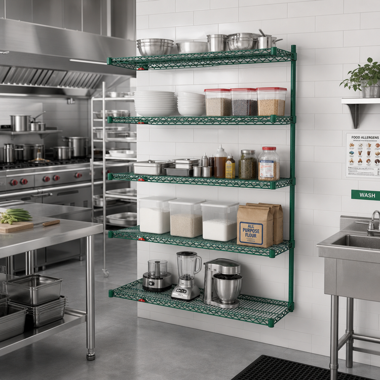 Product image #3 for Metro Super Erecta 48"W x 24"D x 74"H Add-On Wire Shelving Unit, 5 Shelves, Metroseal 3 Green Epoxy-Coated Finish with Microban