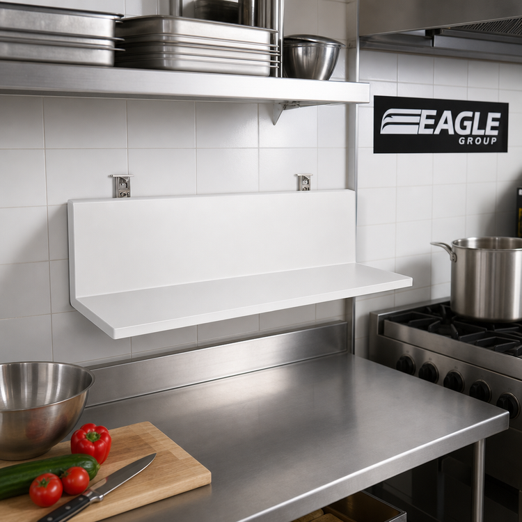 Product image #2 for Eagle Group 24 x 12 Inch Wall-Mounted Drop Shelf, 3/4-Inch Thick 16/304 Stainless Steel with Wooden Core