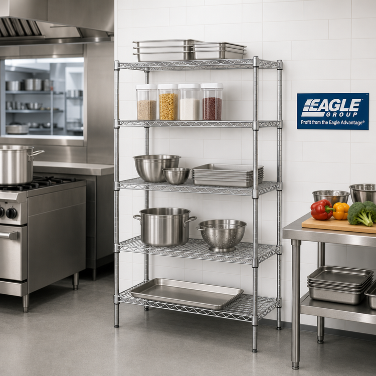 Product image #2 for Eagle Group 5-Tier Add-On Wire Shelving Unit, 36W x 18D x 74H, Chrome-Plated Finish