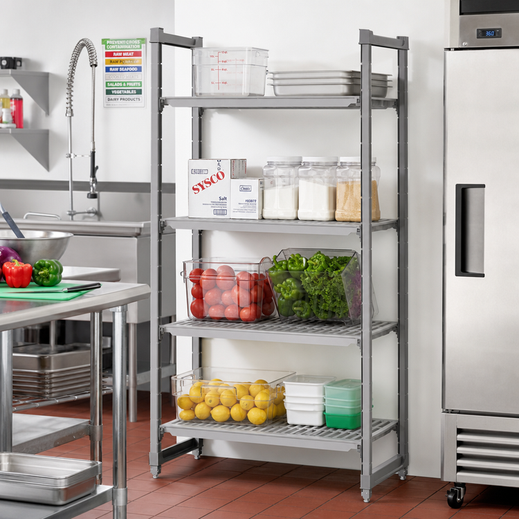 Product image #2 for Cambro Camshelving Basics Plus 4-Tier Stationary Vented Polymer Shelving Starter Unit, 24 x 48 x 64 Inches, Brushed Graphite