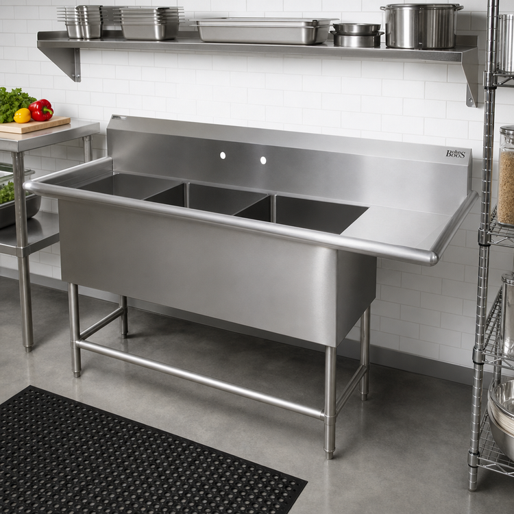 Product image #2 for John Boos Pro-Bowl 3-Compartment Sink with 18-Inch Right Drainboard, 20 x 20 x 12-Inch Bowls